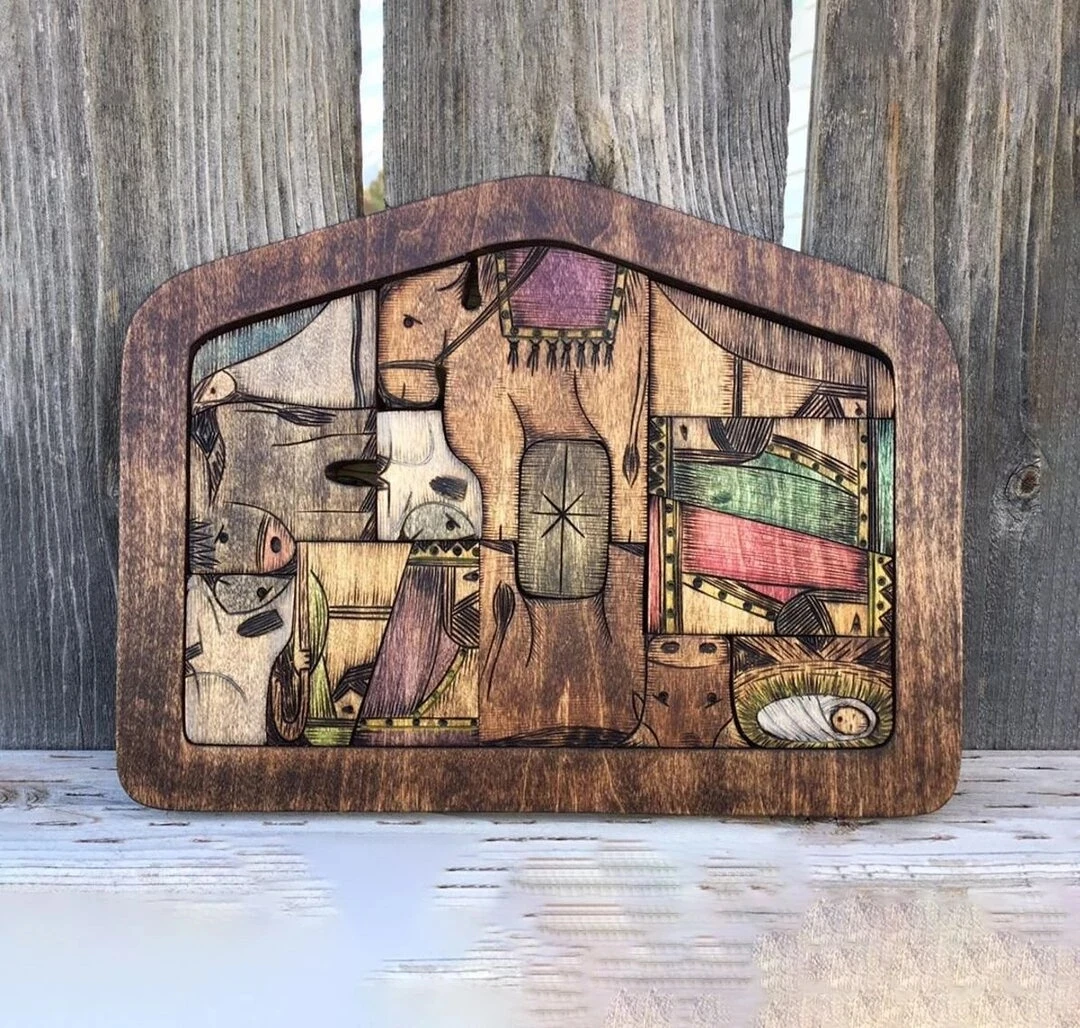 

Nativity Puzzle with Wood Burned Design Wooden Jesus Puzzles Jigsaw Puzzle Game for Adults and Kids Home Decoration Accessories