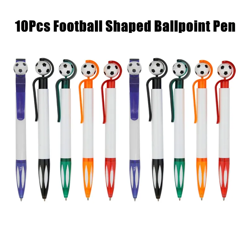 ปากกาลูกลื่นรูปทรงฟุตบอล 10 ด้าม ดีไซน์แบบกด หมึกสีดำ สำหรับอุปกรณ์สำนักงาน เครื่องเขียนนักเรียน ของชำร่วยงานปาร์ตี้ จำนวนมาก