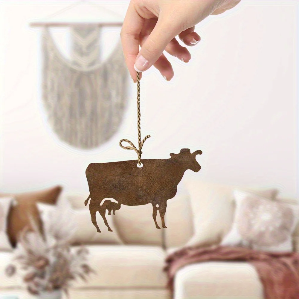 Rustic Cow Metal Art, Rusty Brown Metal Cow Wall Decor with Calf Silhouette, Farmhouse Style - Perfect Mother's Day Gift, Garden