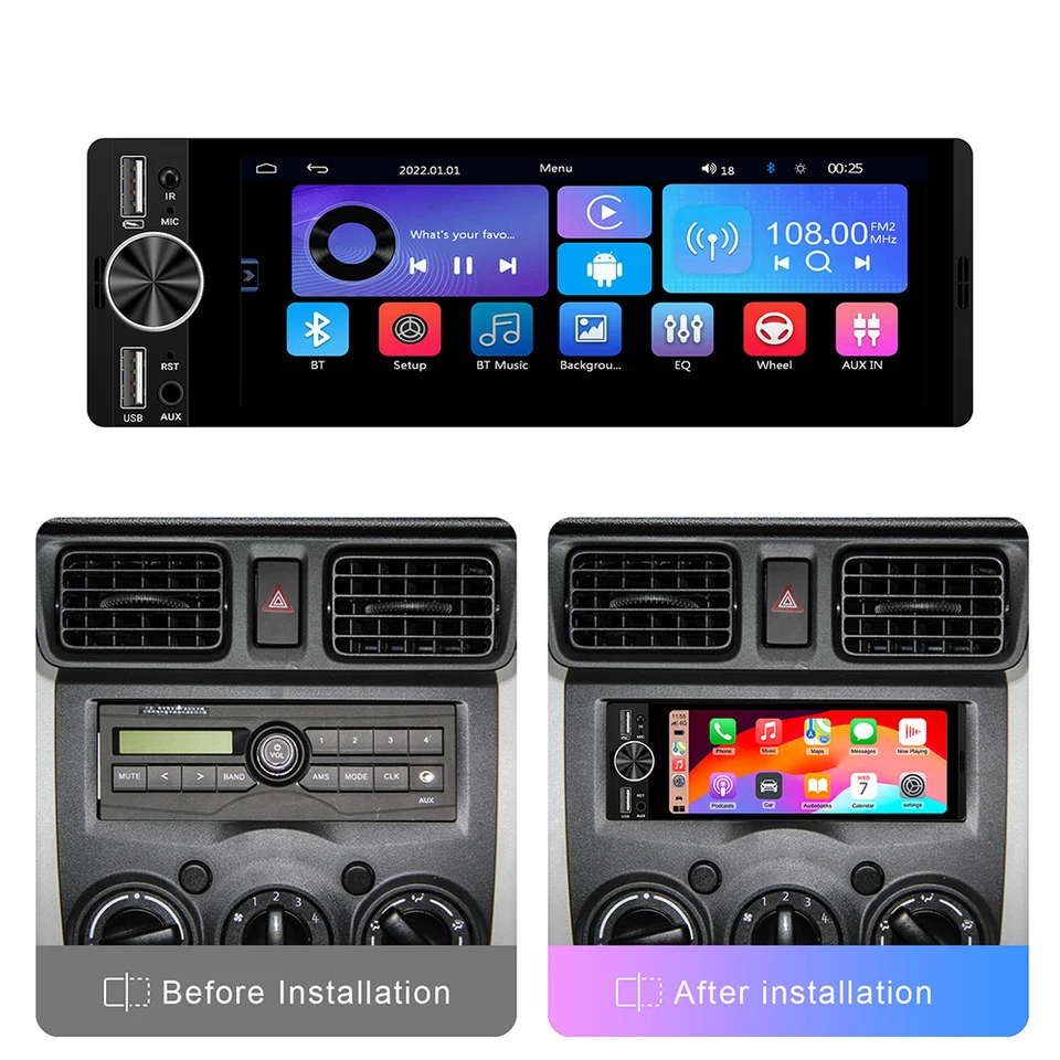 1DINユニバーサルMP5 6.36インチカーステレオ、ワイヤレスCarPlay