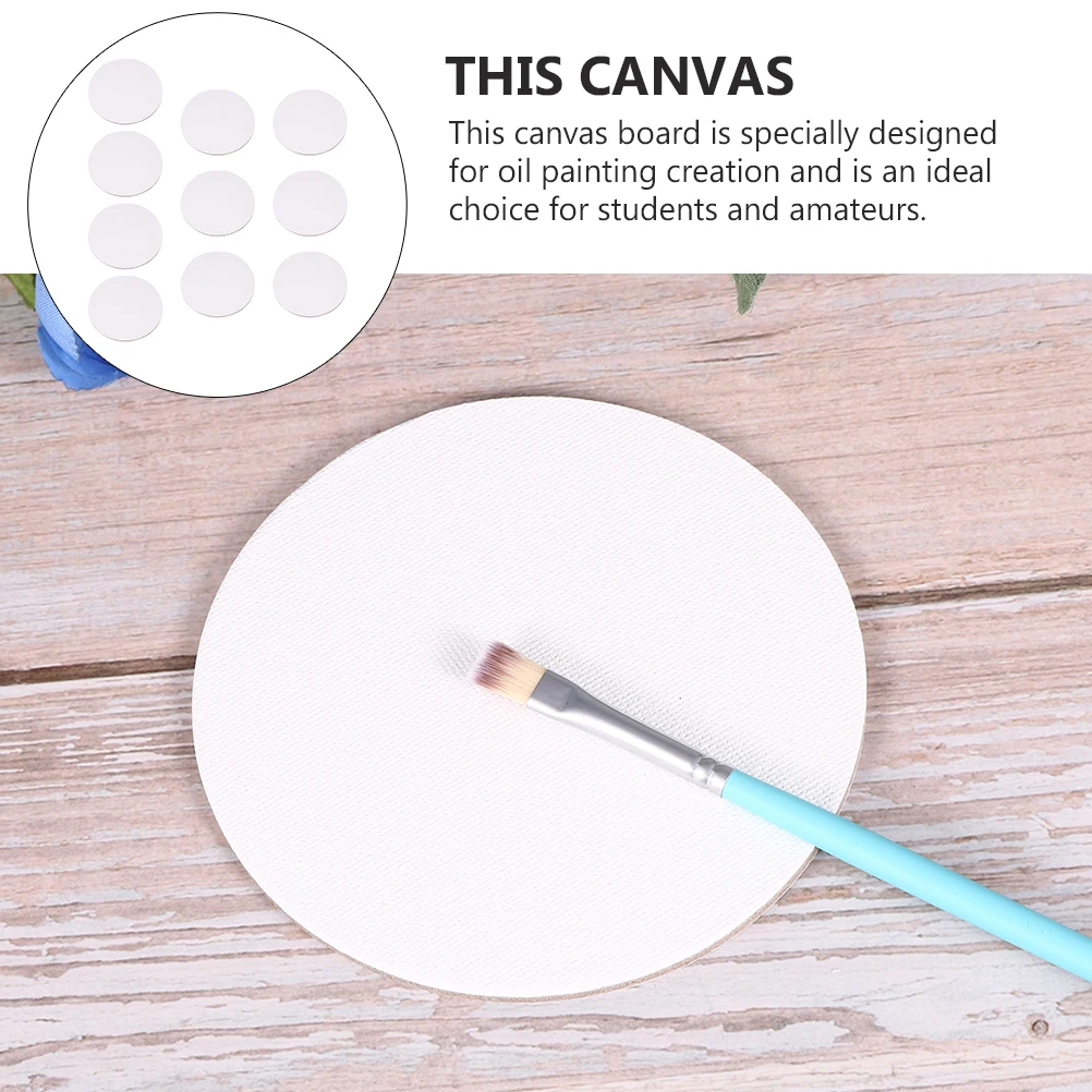 

10 Pcs Oil Painting Board Artist Drawing Tools Pure Cotton White Round Canvas Panels for Students Art Supplies