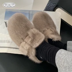 Winter Warm Flat Mink Fur Slippers Women Real Fur Fluffy Furry Home Slides Comfort Non Slip Outdoor Fur Shoes Woman 2024 Trend