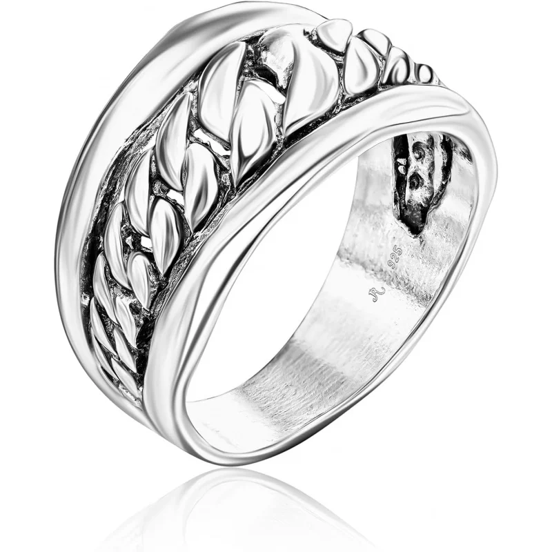 

925 Sterling Silver Ring Curb Chain Vintage Design - Hypoallergenic, Jewelry - Artisan Handcrafted Statement Rings for Women