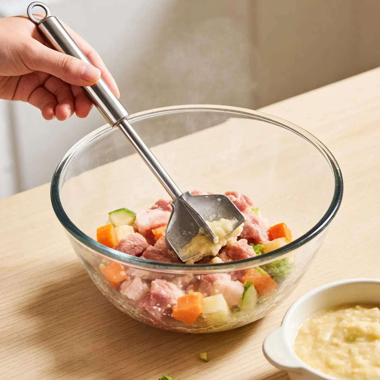 Stainless Steel Meat Hamburger Smasher, 6-Blade Ground Beef Chopper Tool 10.2 Inch For Kitchen Cooking Potatoes Masher