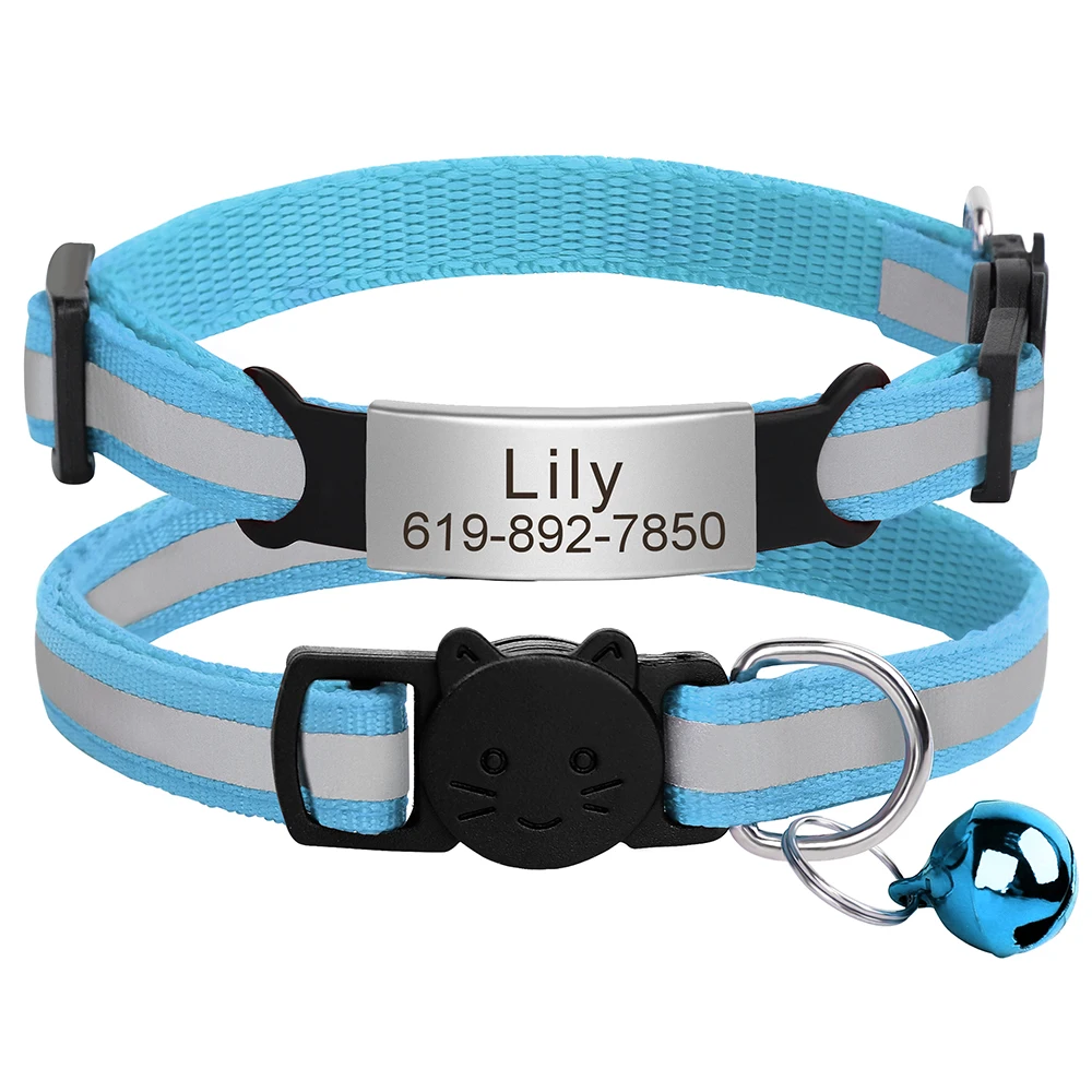Aangepaste kattenhalsband Reflecterende kattenhalsband Gratis gegraveerd Puppy Kitten Huisdier ID Naambordketting met bel Anti-verloren voor katten - afbeelding 2