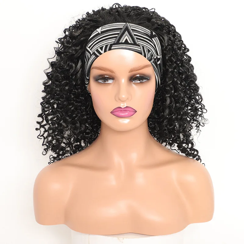 흑인 여성용 짧은 푹신한 곱슬머리 헤드스카프 반모자 가발