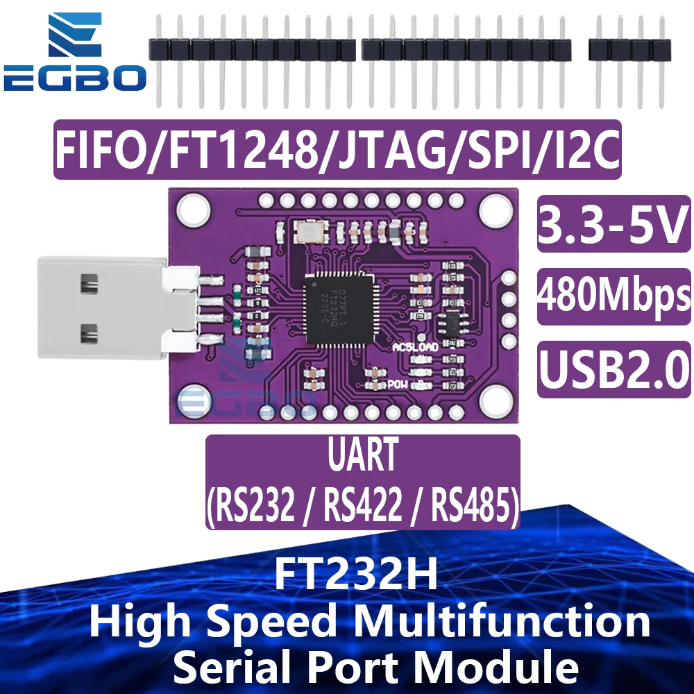 1PCS~4PCS EGBO NEW MCU FT232H USB to JTAG UART FIFO SPI I2C High Speed Multifunction FT232H Serial Port Module