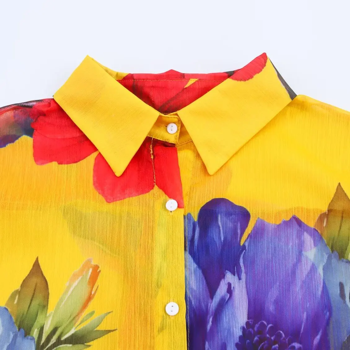 

ZBZR Spring New Faion Simple Matching Small Cro Flared Sve Printed Chiffon irt Women's Casual Loose Long Sve ...