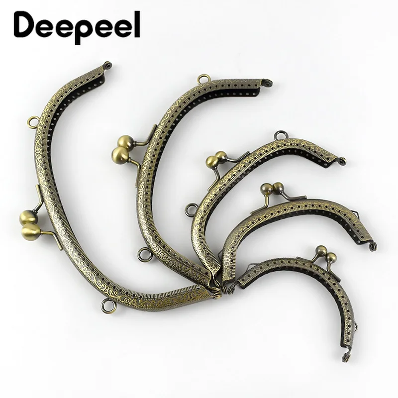 5pcs Deepeel Metal Bags Handles Purse Frames Embossed Bronze Handle Kiss Clasp DIY Sewing Brackets Handbag Hardware Accessories