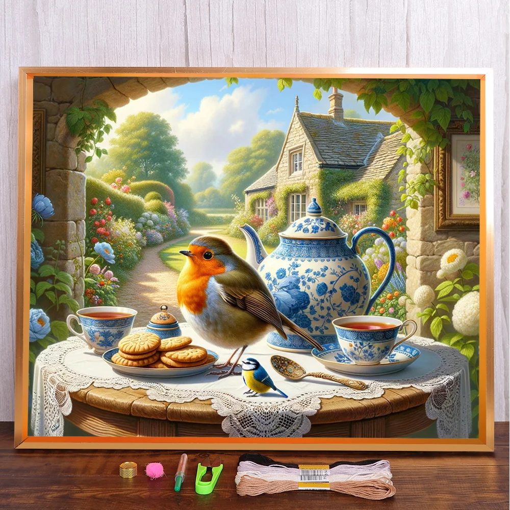 Robin Bird Pre-Printed Cross-Stitch Full Kit Embroidery DMC Threads Craft Handicraft Knitting Handmade Magic Stamped Wholesale