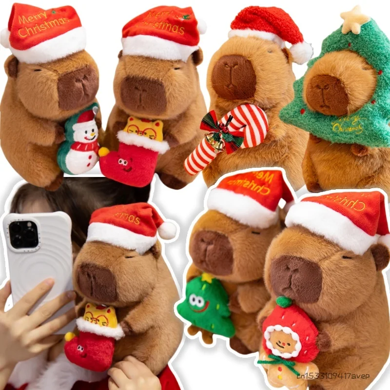 

2025 New Design Christmas Dress Capybara Plush Toys Stuffed Snowman Gingerbread Xmas Tree Sock Cane Candy Capibara Doll Gift