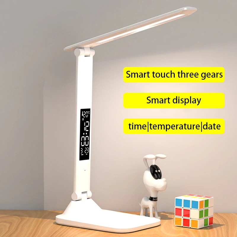 New Led Table Lamp Touch Foldable USB Rechargeable With Alarm Clock Thermometer Dimmable Night Light for Desk Study Reading Lamp