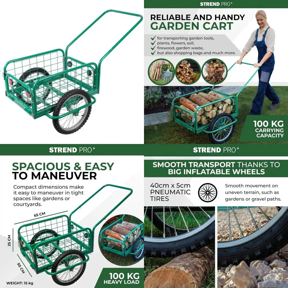 

Victor Handcart: Sturdy Metal Folding Sides, 100kg Capacity, Large Wheels, Ideal for Garden and Transport Trolley