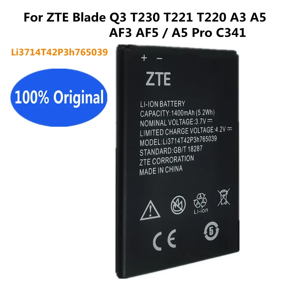 New Original 1400mAh Li3714T42P3h765039 Battery For ZTE Blade Q3 T230 T221 T220 A3 A5 AF3 AF5 A5 Pro C341 Smart Phone Batteria