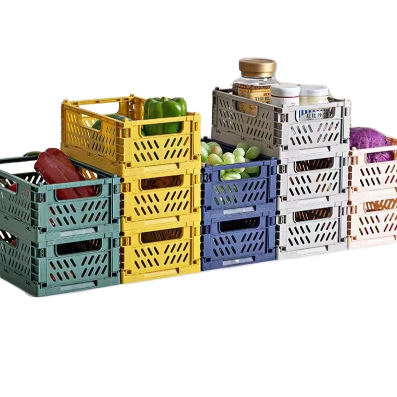 سلة تخزين بلاستيكية قابلة للطي ، صندوق وجبات خفيفة إبداعي لسطح المكتب ، مكدسة بسلة تخزين للمطبخ