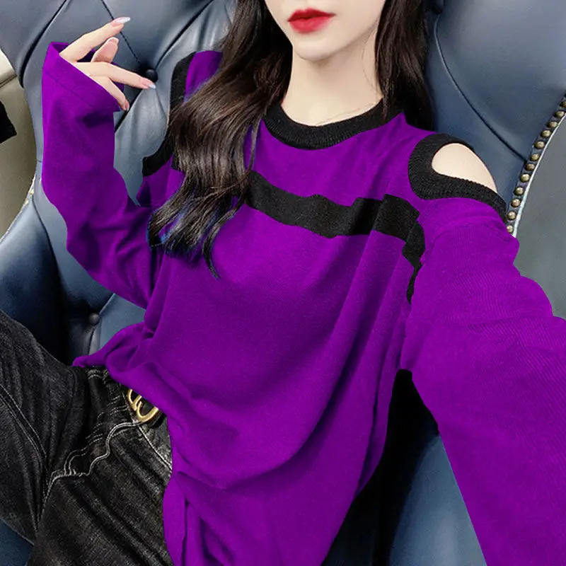 Elegante Mode Harajuku Slim Fit alle passen Sweatshirt Patchwork lange ärmellose ärmellose Ärmel lose lässige weibliche Kleidung