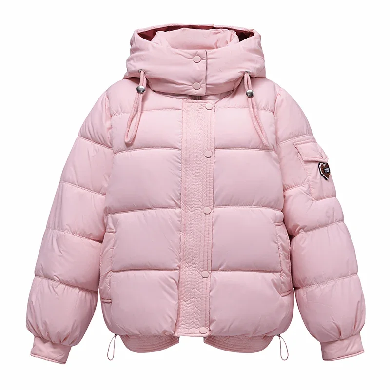 Women's Cotton-padded Jacket Version Woman Neck Korean Clothing Hooded Loose Fitting Warm Standing Neck Short Winter Coat