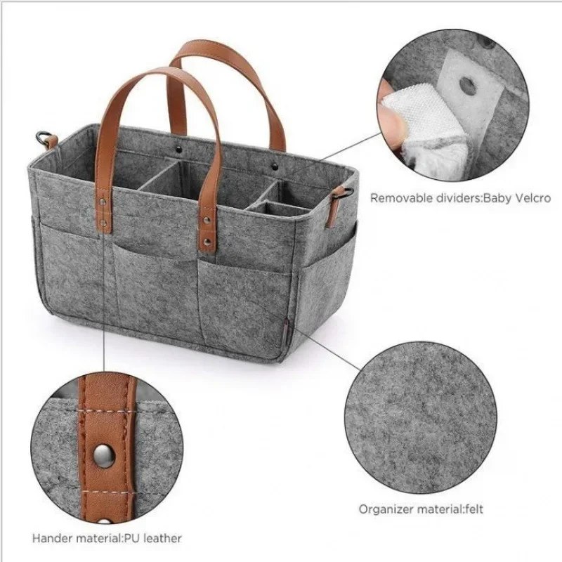 Baby Felt Storage Nursery Organizer Basket Infant Diaper Bag with Handle Caddy Changing Nappy Kids Storage Carrier Large Pocket