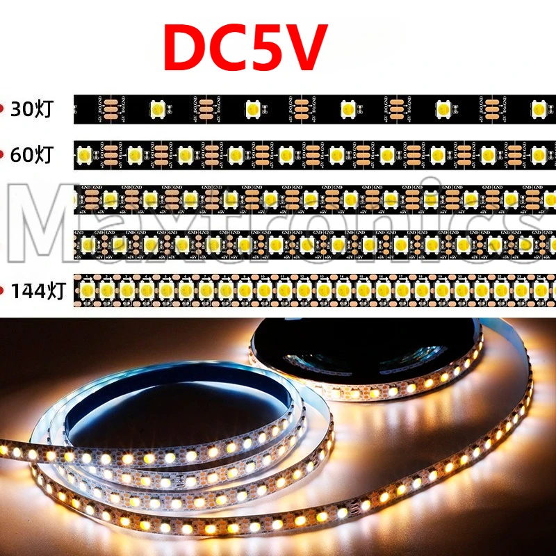 NEW 1M/5M WWA SK6812 Pixel LED Strip Warm White+White+Amber DC5V 30/60/144 LEDs/M Programmable Addressable Individual Tape Light view 6