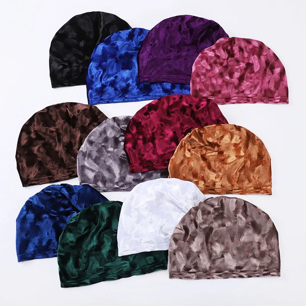 Nowa Muzułmańska Aksamitna Podszewka Pod Hidżab z Nadrukiem, Czapka, Bonnet, Damska Czapka Chemo, Chusta na Wypadanie Włosów, Wewnętrzny Hidżab, Turban Damski