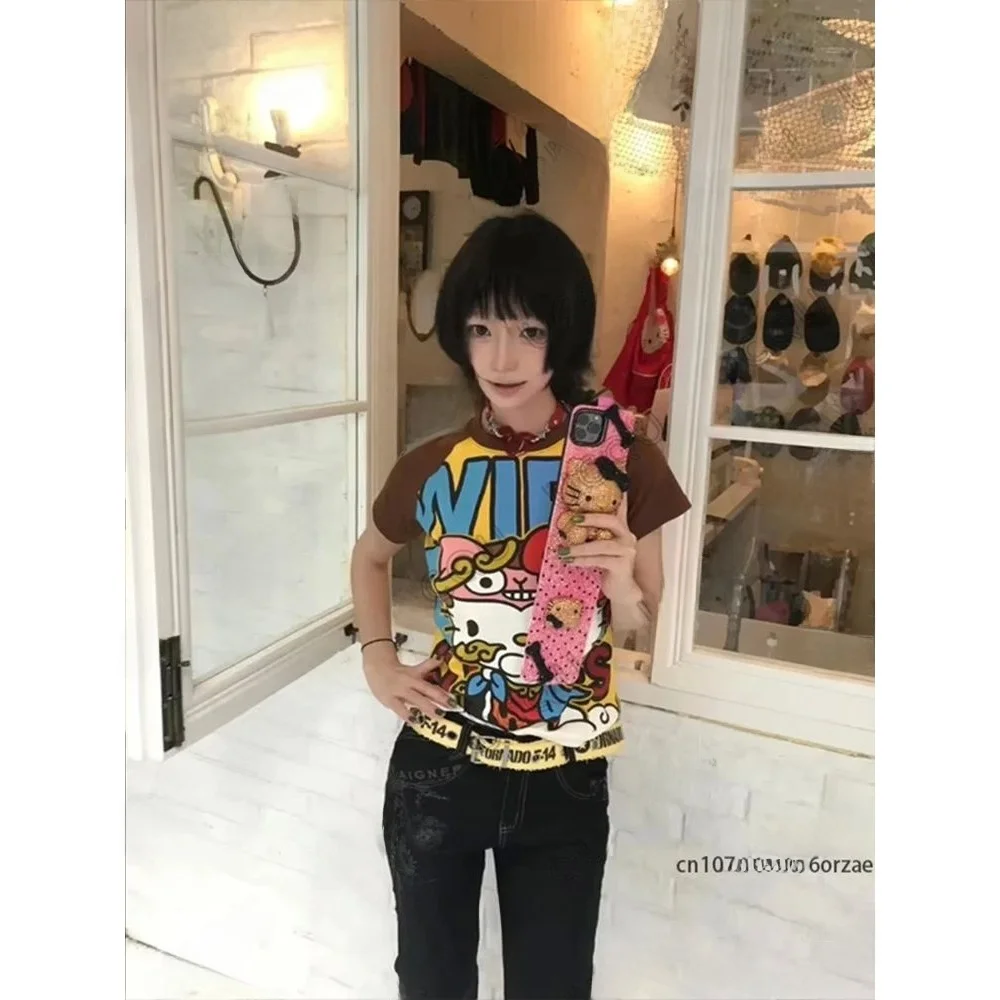 Été nouveau dessin animé Anime Kit imprimé femmes t-shirt Svel rond Neline ort Sve Faionable haut décontracté