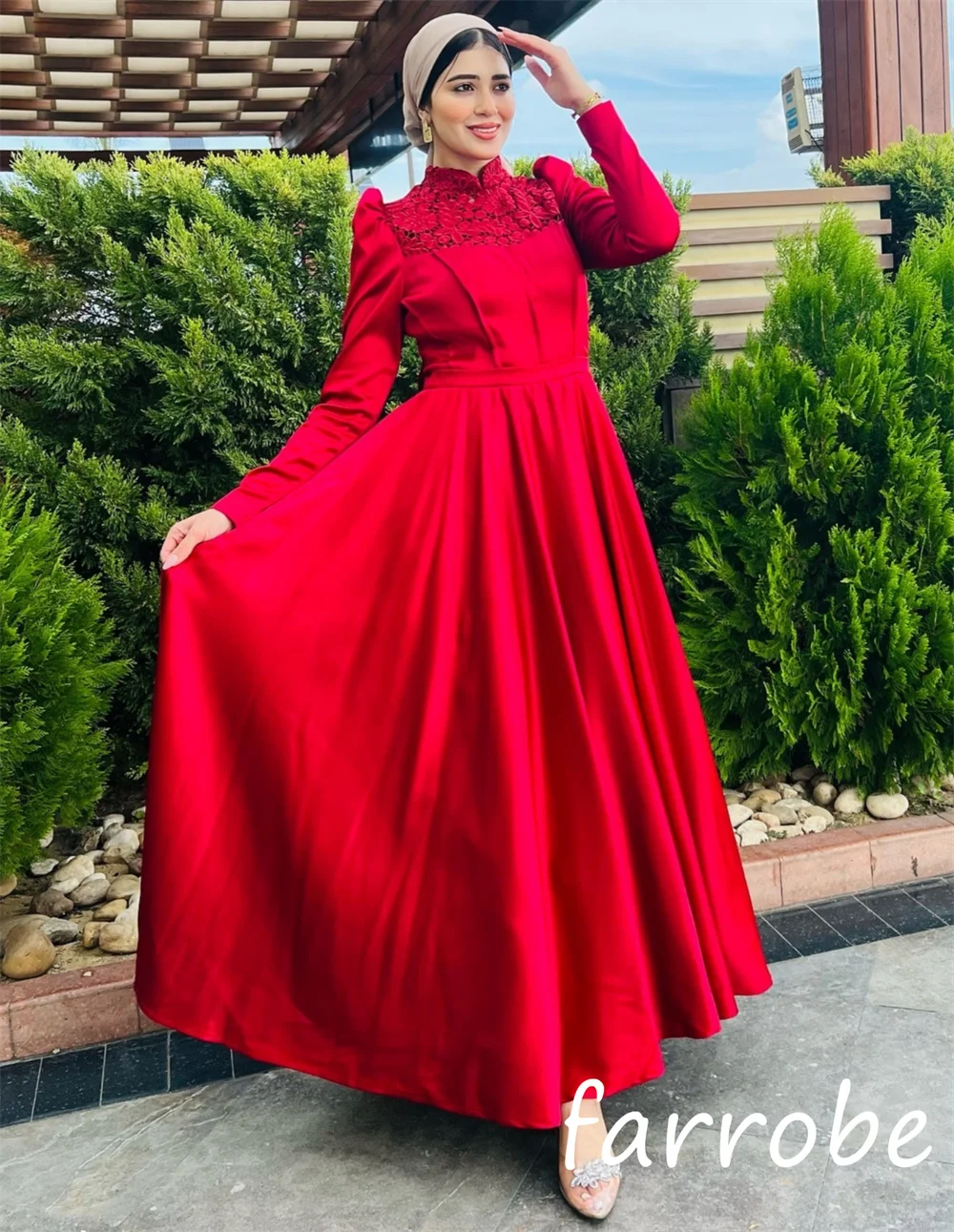 Customized Chinese Style Charmeuse Flower Pleat A-line High Collar Midi Dresses Bespoke Occasion Intricate