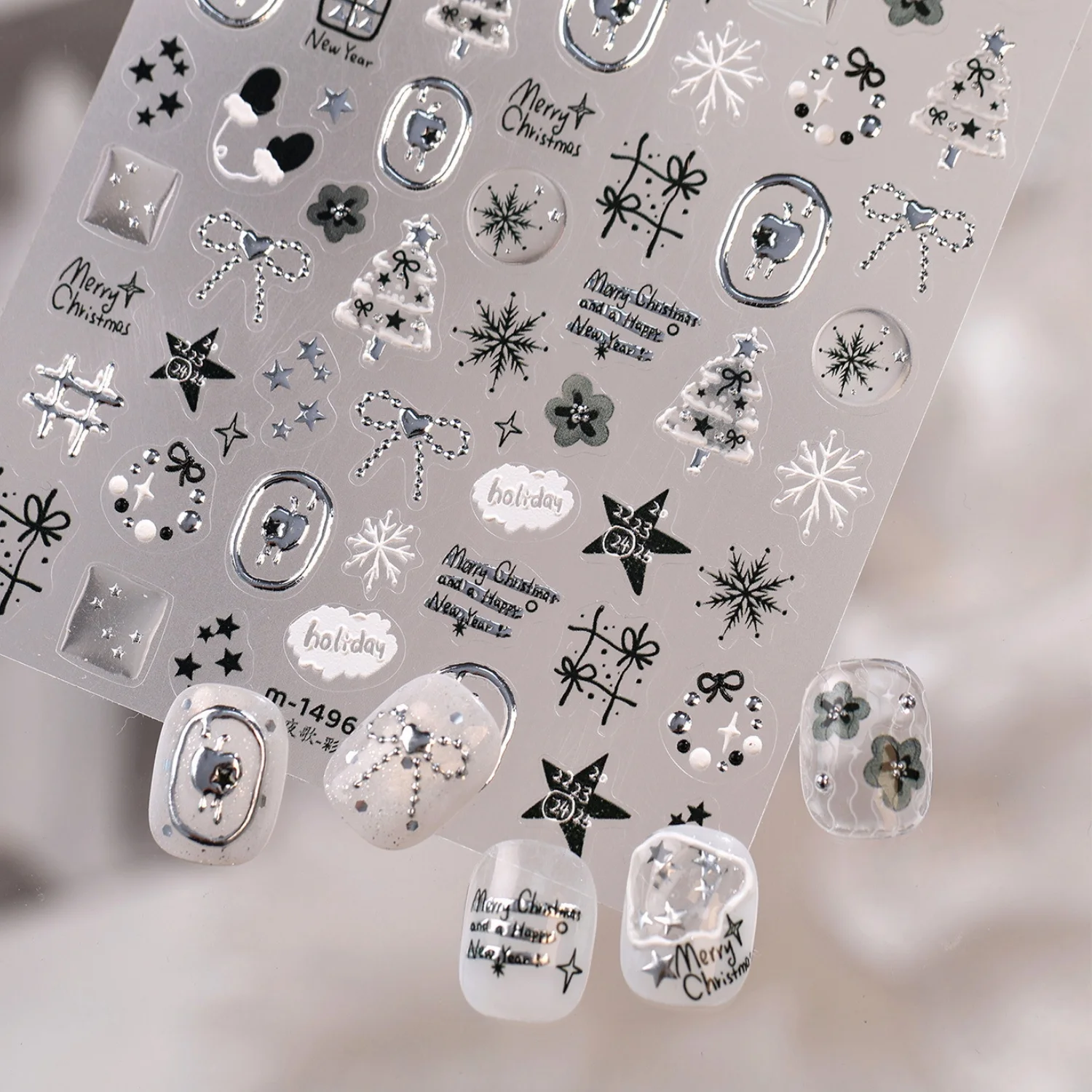 クリスマスシルバーメタルパインツリースノーフレークボウペンタ - Nail Art Xmas Tree のレビューと価格