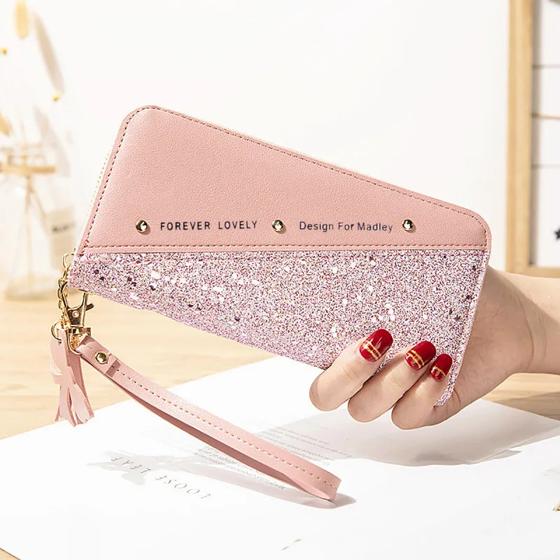 Ladies Handbags Long Card Holders Wallets Shopping Ladies Luxury Sequin Wallets PU Leather Phone Cases Casual Multilayer Wallets