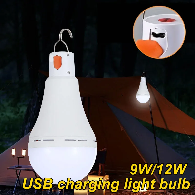 

USB Rechargeable Light Bulbs Warm Light Bulb 3 Light Modes for Power Outage Camping Tent Portable LED Hanging Emergency Lamp