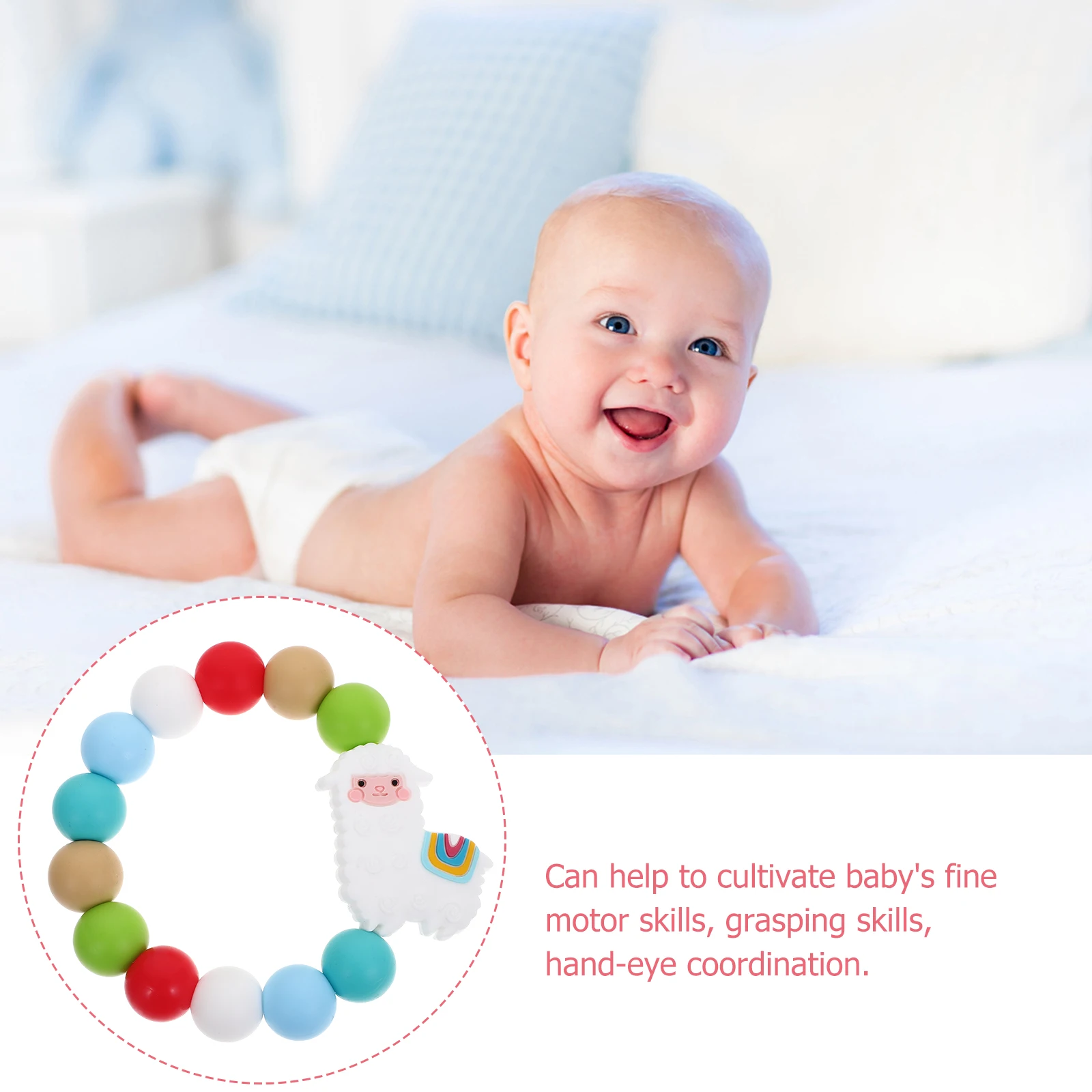 Silicone Baby Teething Bracelet Alpaca Charm Fine Texture Soothes Gums Comfortable Hand Feel Safe Teether for Toddler Infant