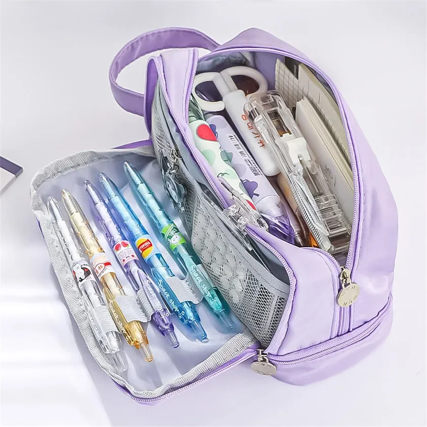 Pencil Case Double Layers Large Capacity Classification Storage Pencilcase Waterproof Canvas School Makeup Bag Pencil Pouch Pen image 4