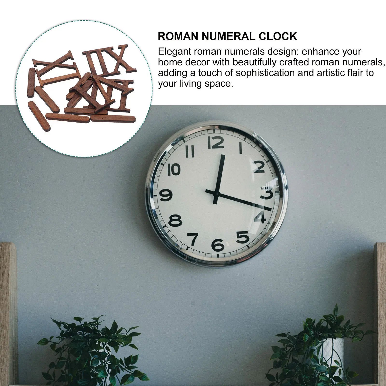 12pcs Wooden Roman Numeral Clock DIY Craft Kit – Frameless Wall Clock Decor for Home & Office