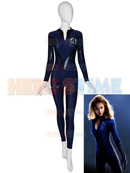 New Spandex Fantastic Four Suit Superhero Zentai Bodysuit Front Zipper Adult/Kids Navy Blue Invisible Woman Cosplay Costume