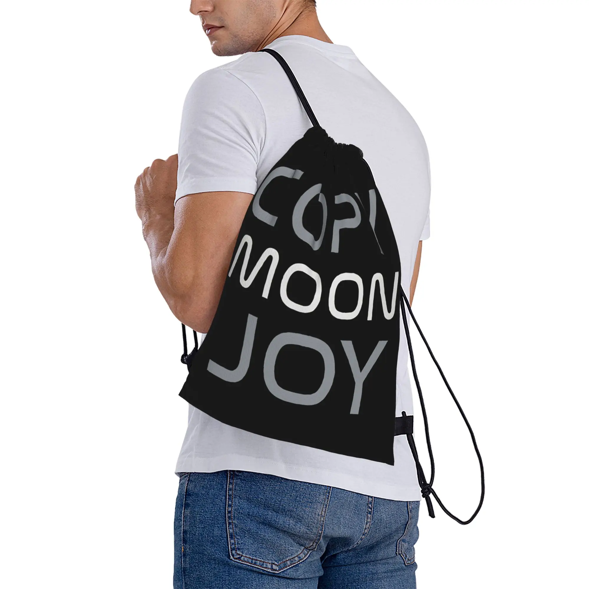 Copy Moon Joy Drawstring Bag  Foldable Vintage Backpack Sports Camping Sackpack String Bags For Men