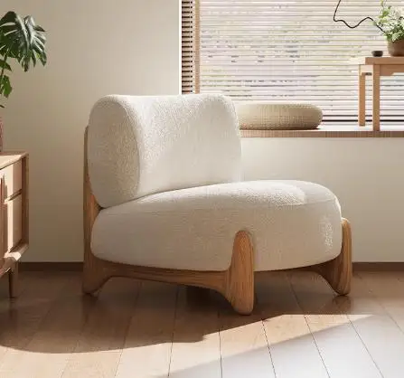 Fabric Single Armchair Beige Velvet Leisure Chair for Home Office Bedroom Hotel Park Living Room Dining Outdoor