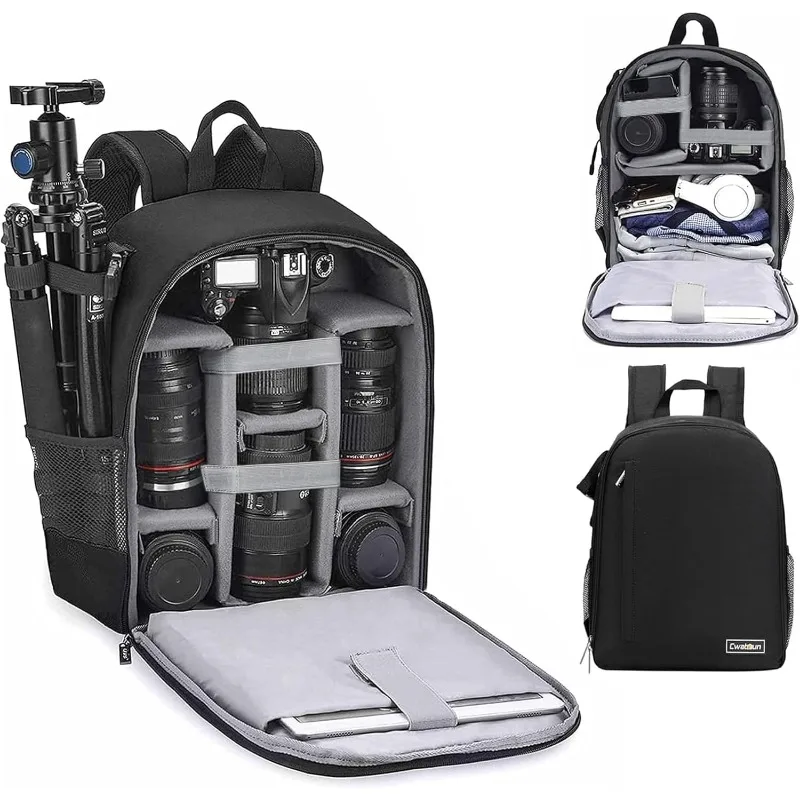 Camera Backpack,Water-resistant DSLR SLR Bag for Canon/Nikon/Sony Case And Lens And1DSLR body+3-5 lenses+flash+tripod+14