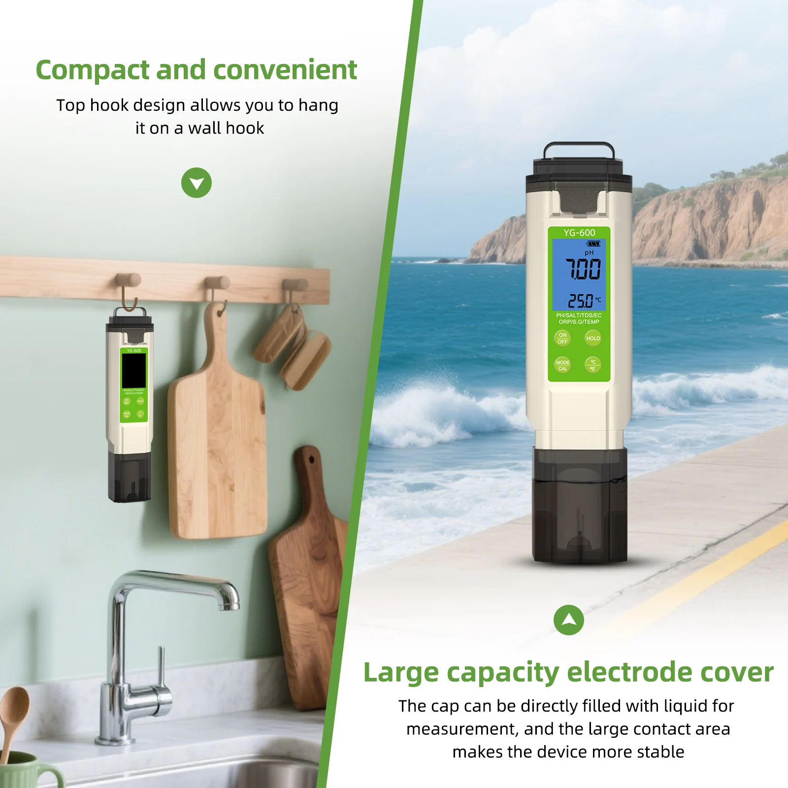 

2025 7-in-1 Digital PH Salinity Temp ORP TDS EC Water Quality Tester 0.01 Resolution for Aquarium Saltwater Pool Hydroponics