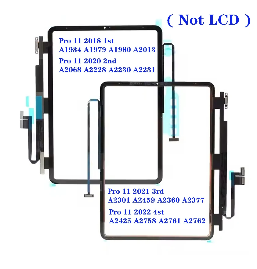 5Pcs For IPad Pro 11 2018 2020 2021 2022 A1934 A068 A2301 A2425 LCD Outer Touch Screen Digitizer Glass Panel Assembly Display