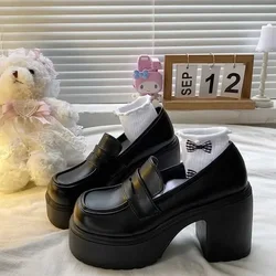 Super High Heels Loafers Women 2024 Spring Patent Leather Chunky Platform Pumps Woman Slip On Black Jk Uniform Shoes Mary Janes