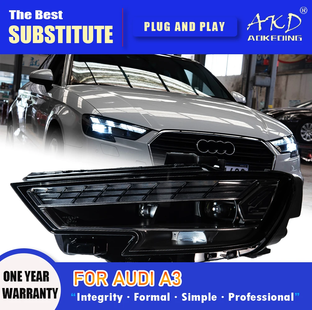 

AKD Head Lamp for Audi A3 LED Headlight 2017-2021 Headlights S3 A3L DRL Turn Signal High Beam Angel Eye Projector Lens