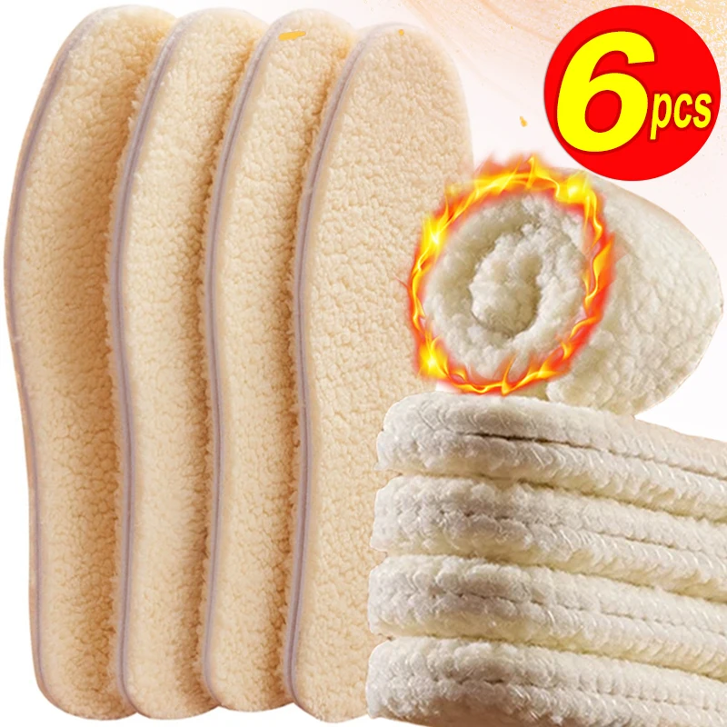 2/6 Stuks Lam Fleece Inlegzolen Mannen Vrouwen Winter Houden Warme Binnenzool Zachte Wol Dikke Schoenpad Kasjmier Schoenen Invoegen Thermische Schoen Pads