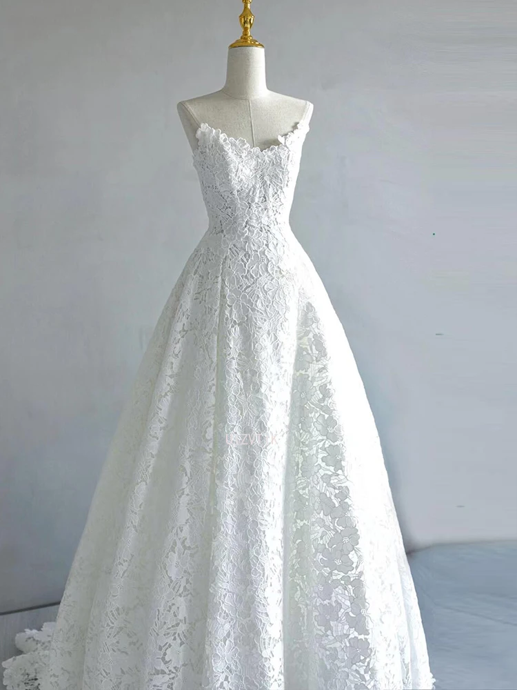 Vestidos De Novia largos De encaje sin tirantes Vintage, vestido De Novia sin mangas elegante con hombros descubiertos para mujer, Vestidos De Novia