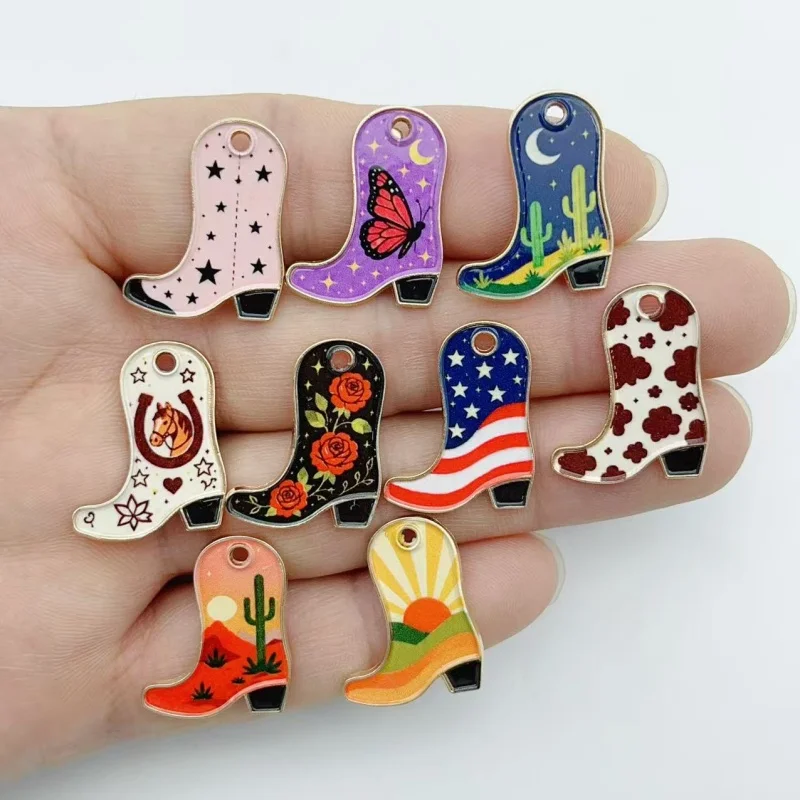 10pcs National Flag Cow Pattern Rose Cowboy Boots Pendant Zinc Alloy Drip Oil DIY Jewelry Accessories Source