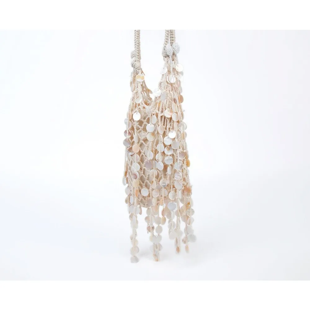 

Niche Personality Hand-woven Hollowed-out Beach Bag Pastoral Vacation Style Shiny Beads Mother Child Bag Unique Texture