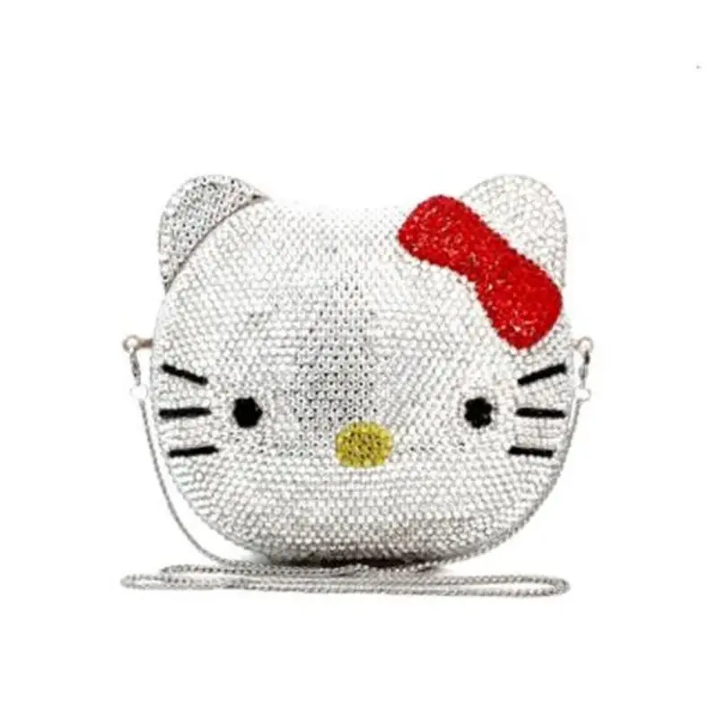 Hello Kitty New Anime Cartoon Shape Rhinestone Full Of Diamonds Dinner Bag Handmade Diamond-set Girl Lady Gifts Christmas Gifts