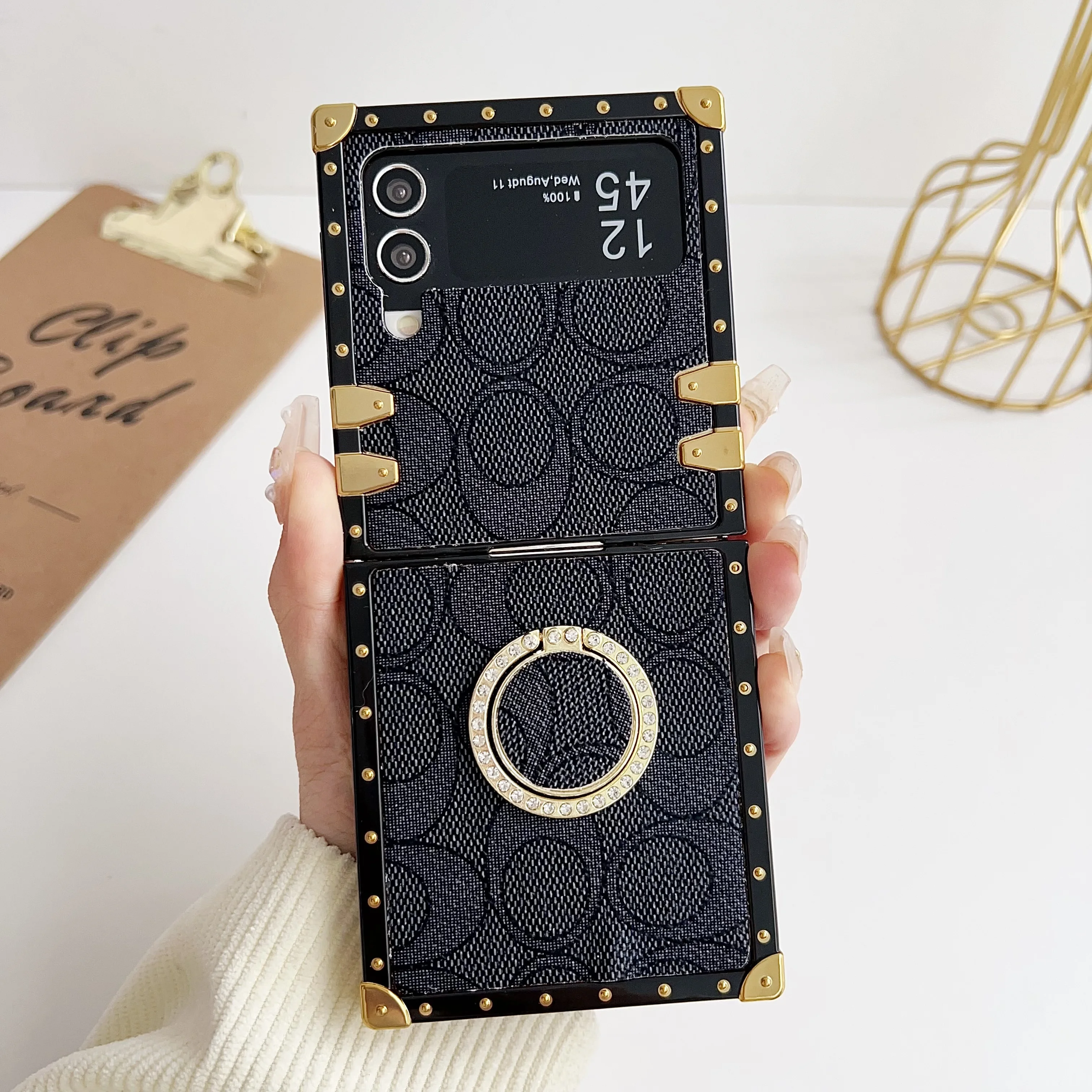 

Leopard Print Square Cover For Samsung Galaxy Z Flip 5 Leather Vintage Flower Plating Case For Samsung Galaxy Z Flip 3 Flip 4