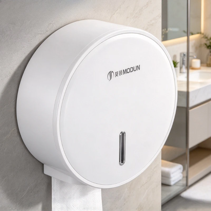 Waterproof Toilet Paper Dispenser with Lid, Wall Mounted Jumbo Roll Holder for Home Hotel, ABS No Drill Storage Box