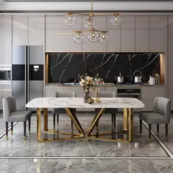 Beauty Marble Dining Table Minimalist Golden Stainless Steel Design High-End Rectangle Table Restaurant Muebles Hotel Furniture