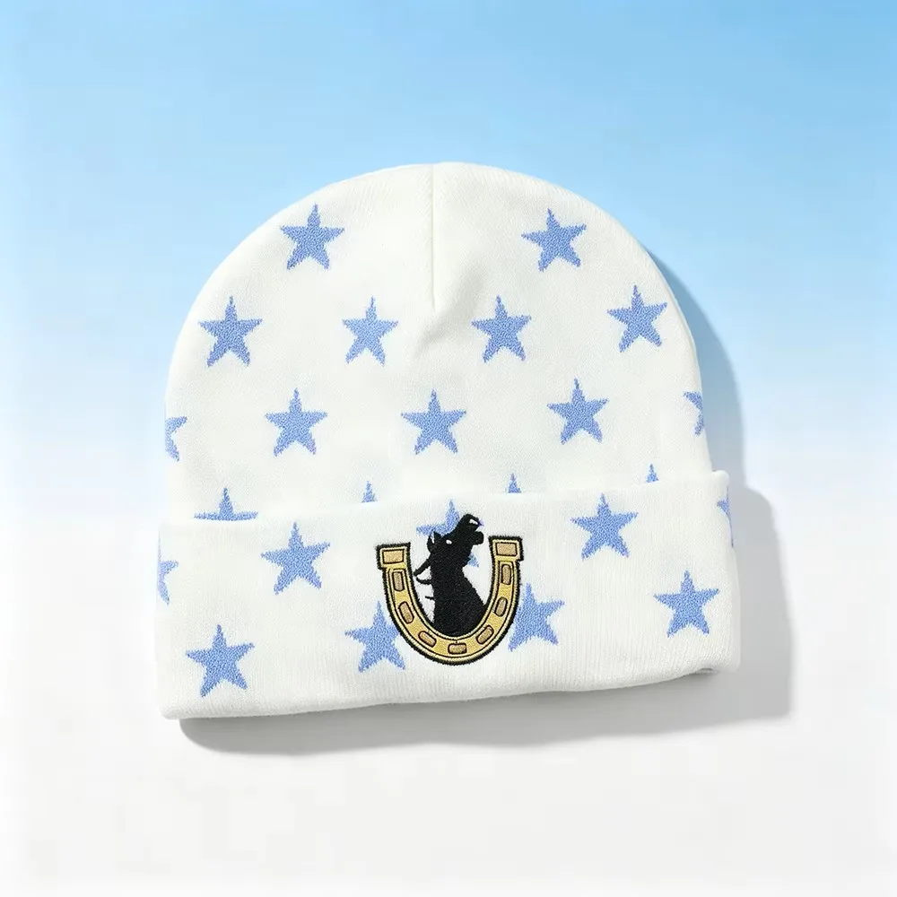 Johnny Joestar Fan-Merchandise, Cosplay-Beanie, Plüsch-Stern-Hufeisen-Strickmütze, Unisex, großer Kopfumfang, warme Wintermütze, Joo – Detail 2