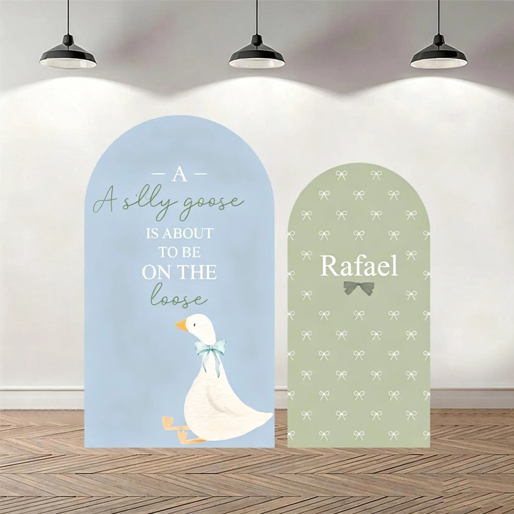 Custom 2-Side Silly goose Almost on the loose Baby Shower Arch Backdrop Cover Fall Duck Green Bow Birthday Party Decor Backdrop